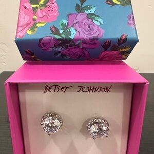 New Betsey Johnson Silver Crystal Stud Cubic Zirconia  Earrings